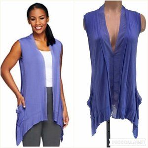 LOGO Lori Goldstein Long Chiffon Trim Cardigan Top XS Purple Oversized Stretch